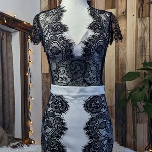 BEBE | Black and White Lace Cocktail Dress